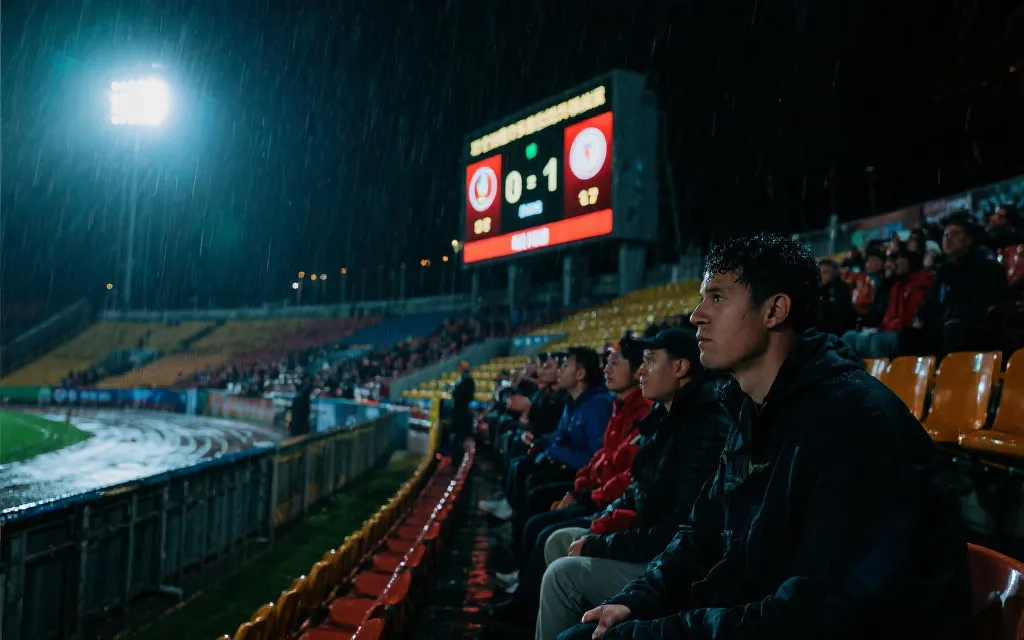 预选赛末轮球迷紧张观战与记分牌的戏剧化场景